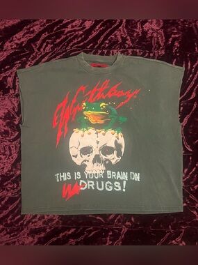 WRATHBOY Oversized Frog Skull Graphic  Sleeveless T-Shirt Green Men Size Small